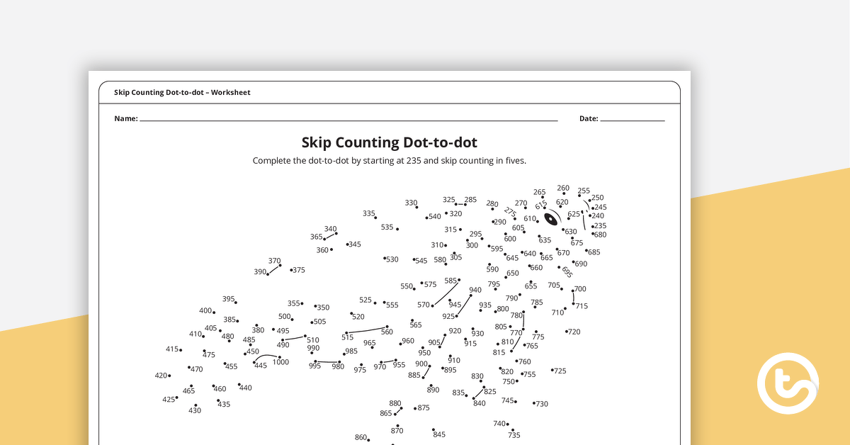 Complex Dot-to-dot – Skip Counting by Fives (Turtle) – Worksheet teaching resource
