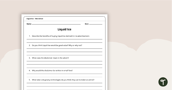 Liquid Ice – Worksheet teaching resource