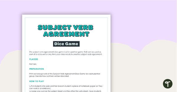 Go to Subject Verb Agreement Dice Game teaching resource