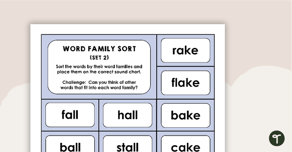 Word Family Sorting Activity - Set 2 teaching resource