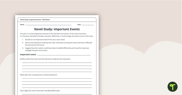 Image of Novel Study – Important Events Worksheet