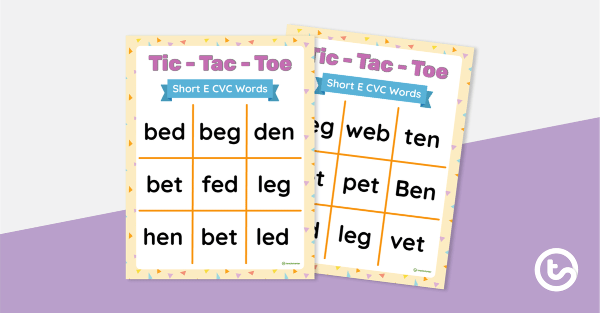 Tic-Tac-Toe Game: Short E CVC Words teaching resource