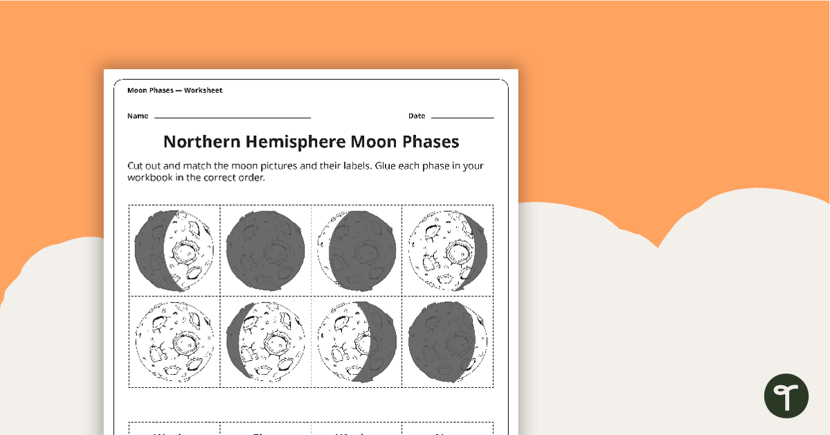Moon Phases Worksheet - Northern Hemisphere teaching resource