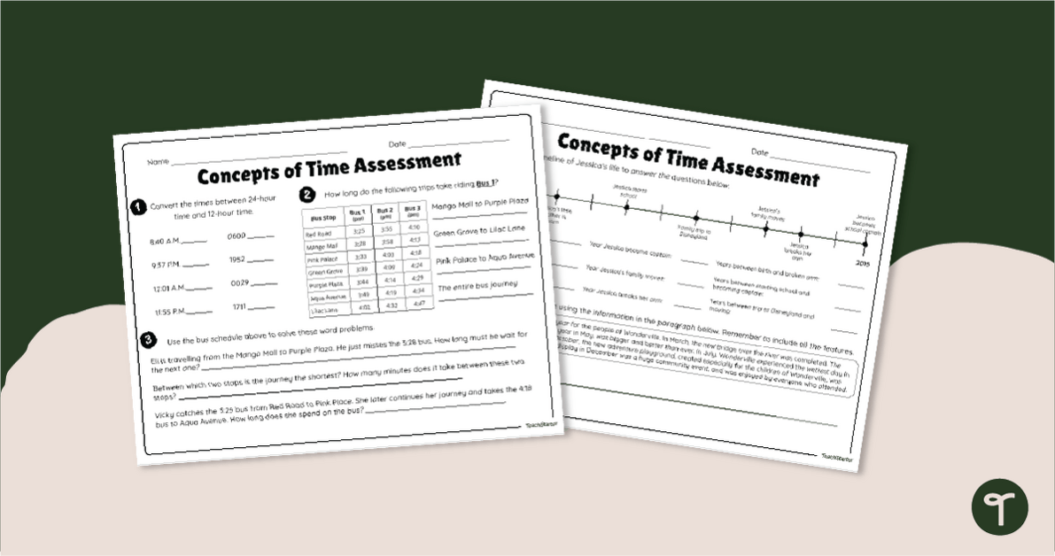 Concepts of Time Assessment - Year 5 and Year 6 teaching resource
