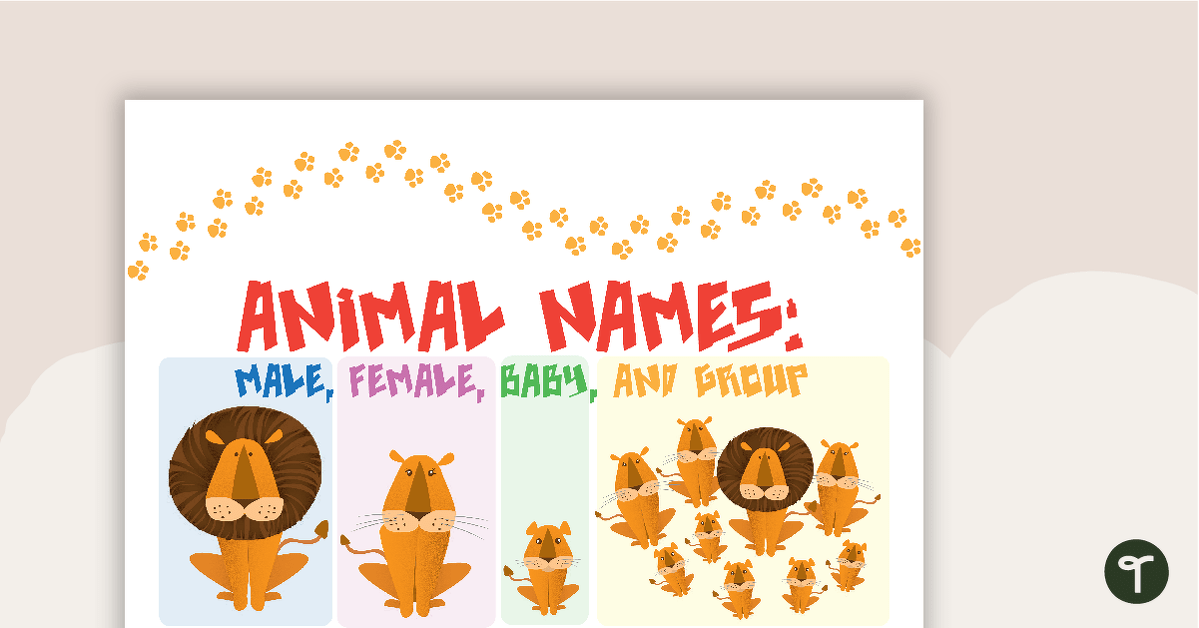 Male, Female, Baby, and Group Animal Names- Posters teaching resource