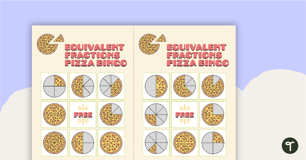 Image of Equivalent Fractions Pizza Bingo - Whole, 1/2, 1/4, 1/8