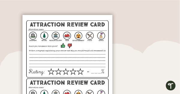 Attraction Review Card Template teaching resource