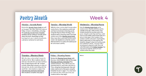 Primary Weekly Poetry Guide - Weeks 4 and 5 teaching resource
