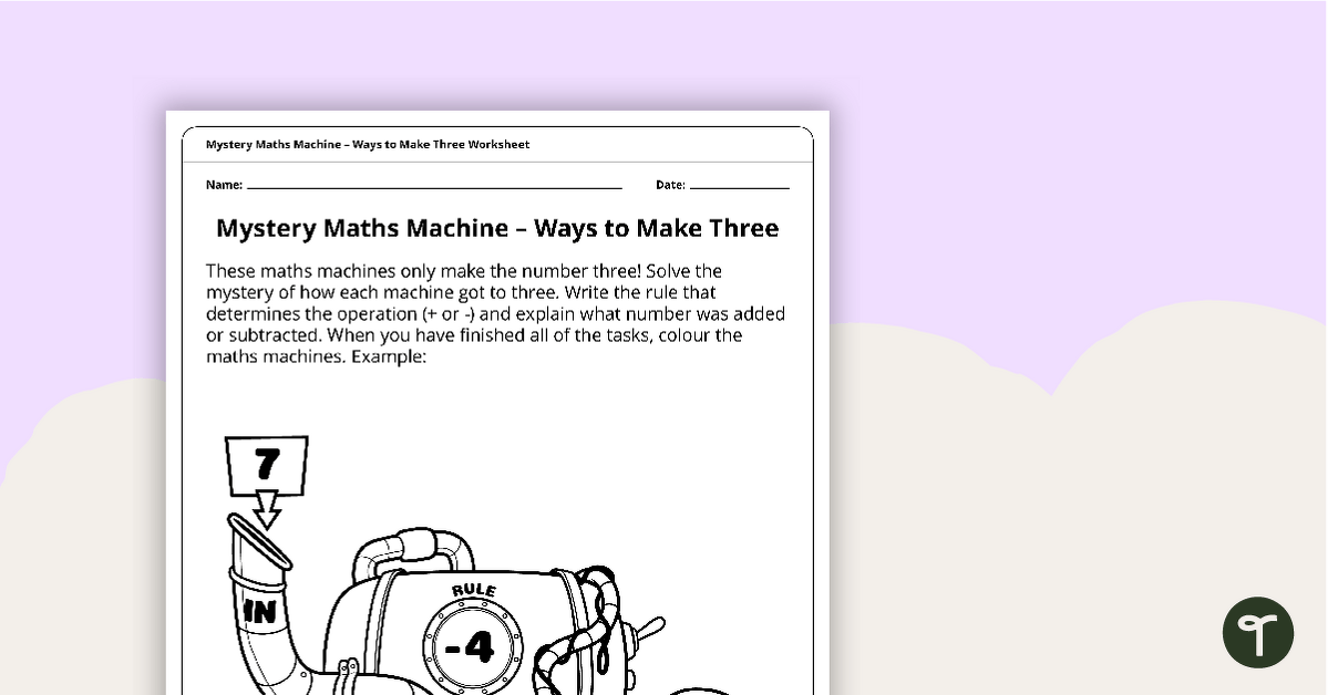 Mystery Math Machine - Ways to Make Three Worksheet teaching resource