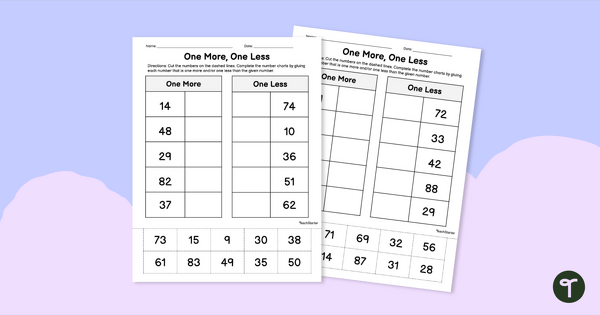 Image of One More, One Less - Cut and Paste Worksheet