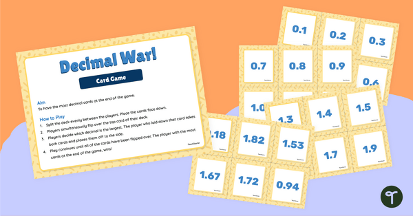 Preview image for Decimal War Card Game - teaching resource