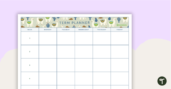 Go to Llama and Cactus Printable Teacher Planner – 5, 6, 9, 10, and 11-Week Term Planners teaching resource