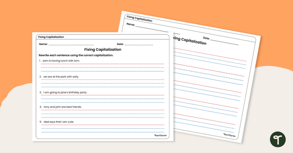 Preview image for Fixing Capitalization Worksheet - teaching resource