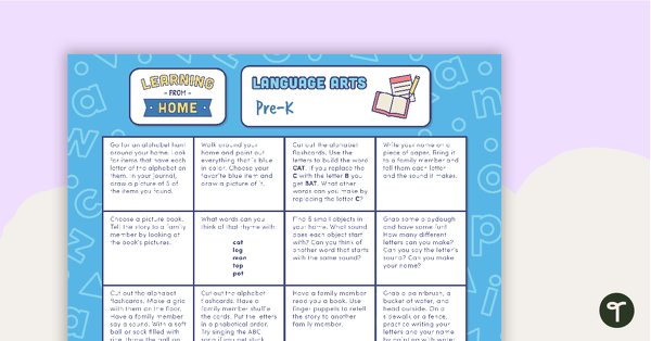 Pre–K – Week 1 Learning from Home Activity Grids teaching resource