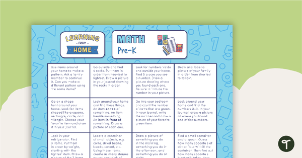 Pre–K – Week 1 Learning from Home Activity Grids teaching resource