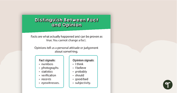 Go to Distinguish Between Fact and Opinion Poster teaching resource