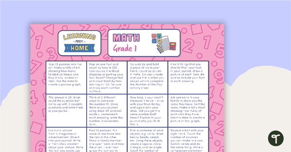 Grade 1 – Week 1 Learning from Home Activity Grids teaching resource