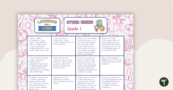 Grade 1 – Week 1 Learning from Home Activity Grids teaching resource