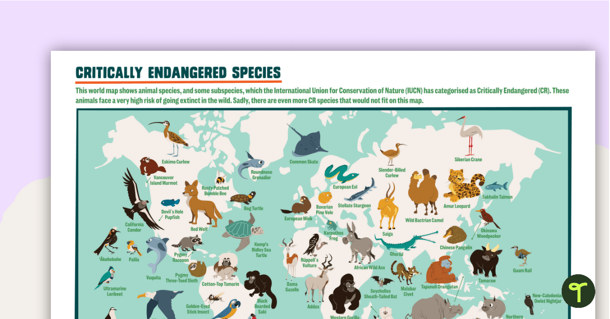 Critically Endangered Species Map – Poster teaching resource