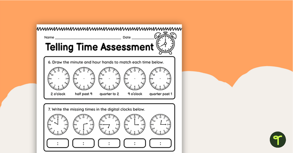 Telling Time - Year 2 Maths Test teaching resource