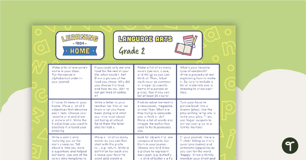 Grade 2 – Week 1 Learning from Home Activity Grids teaching resource