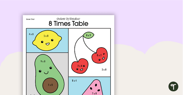 Colour By Number Worksheet - 8 Times Tables teaching resource