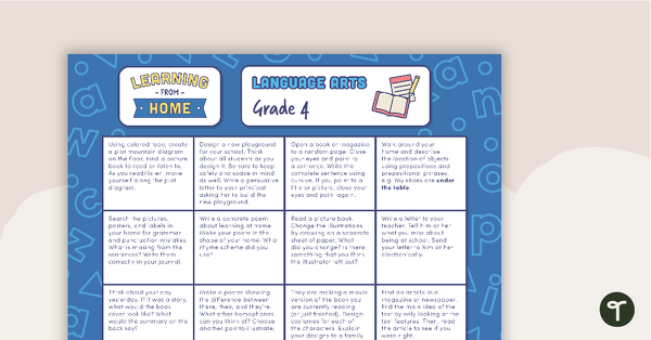 Grade 4 – Week 1 Learning from Home Activity Grids teaching resource