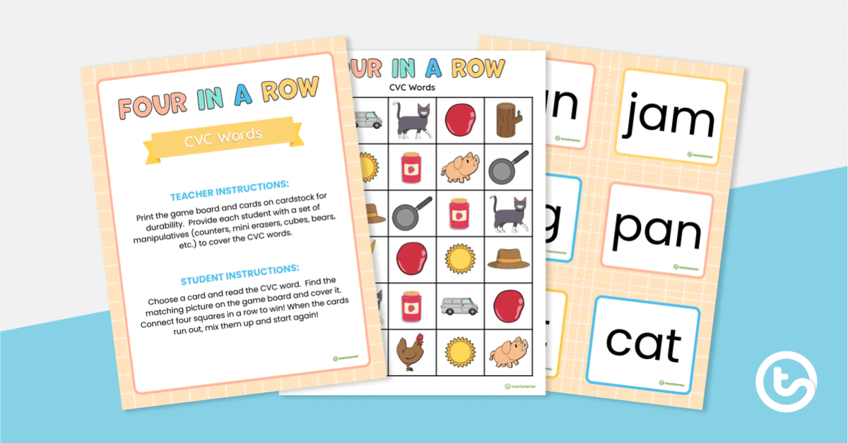 Four in a Row Game - CVC Words teaching resource