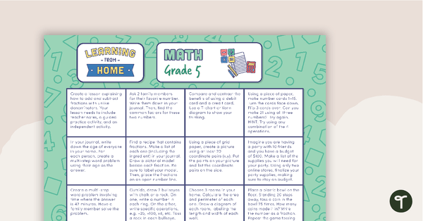 Grade 5 – Week 1 Learning from Home Activity Grids teaching resource