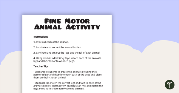 Fine Motor Animal Match-Up Activity teaching resource
