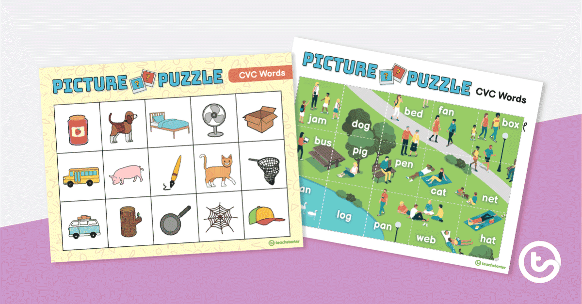 Reading CVC Words - Picture Puzzle teaching resource