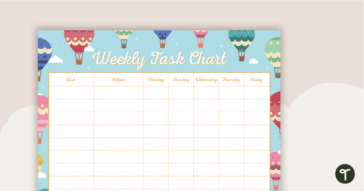 Hot Air Balloons - Weekly Task Chart teaching resource