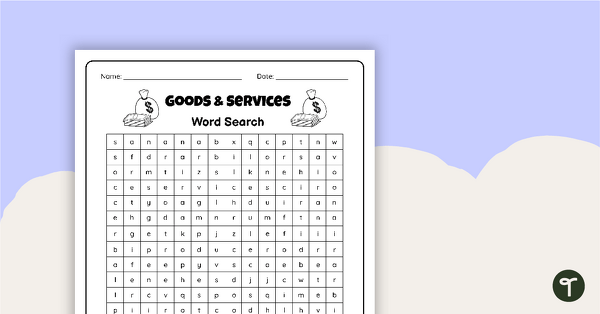 Preview image for Goods and Services Word Search - teaching resource