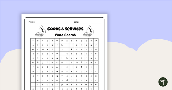 Goods and Services Word Search teaching resource