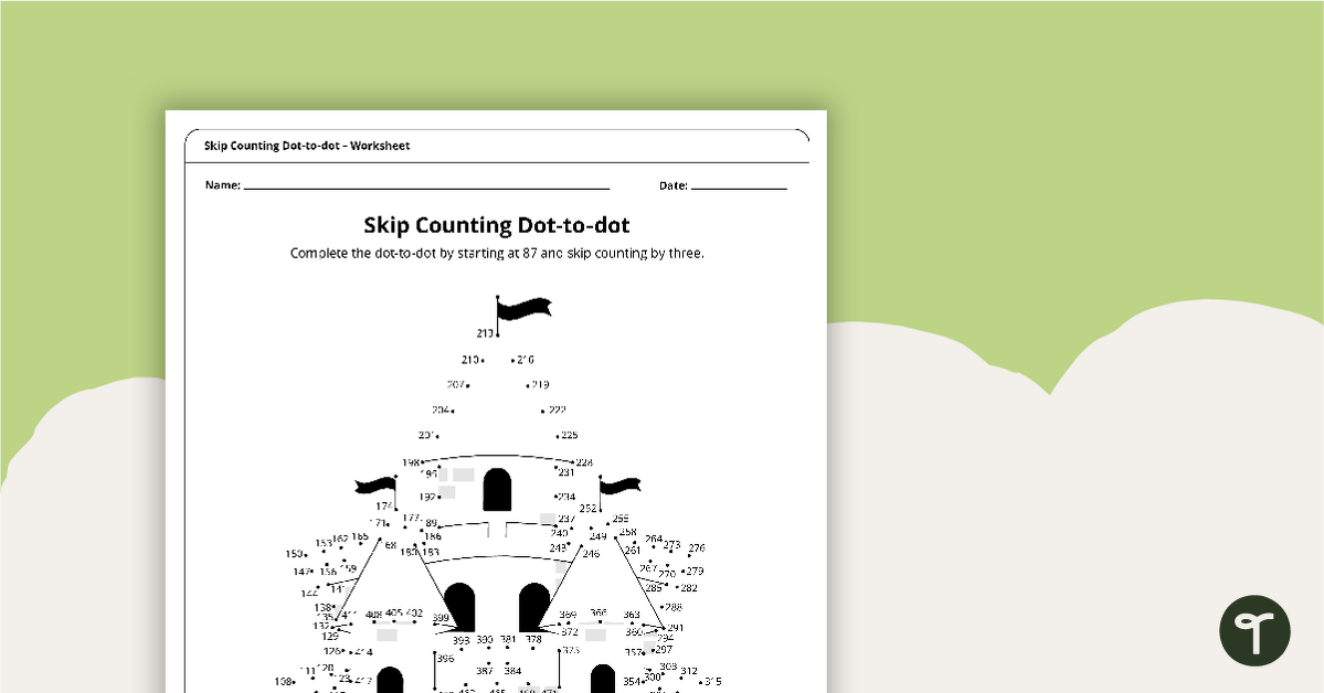 Complex Dot-to-Dot – Skip Counting by Threes (Castle) – Worksheet teaching resource