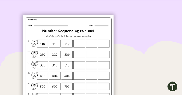 Number Sequencing to 1 000 - Worksheet teaching resource