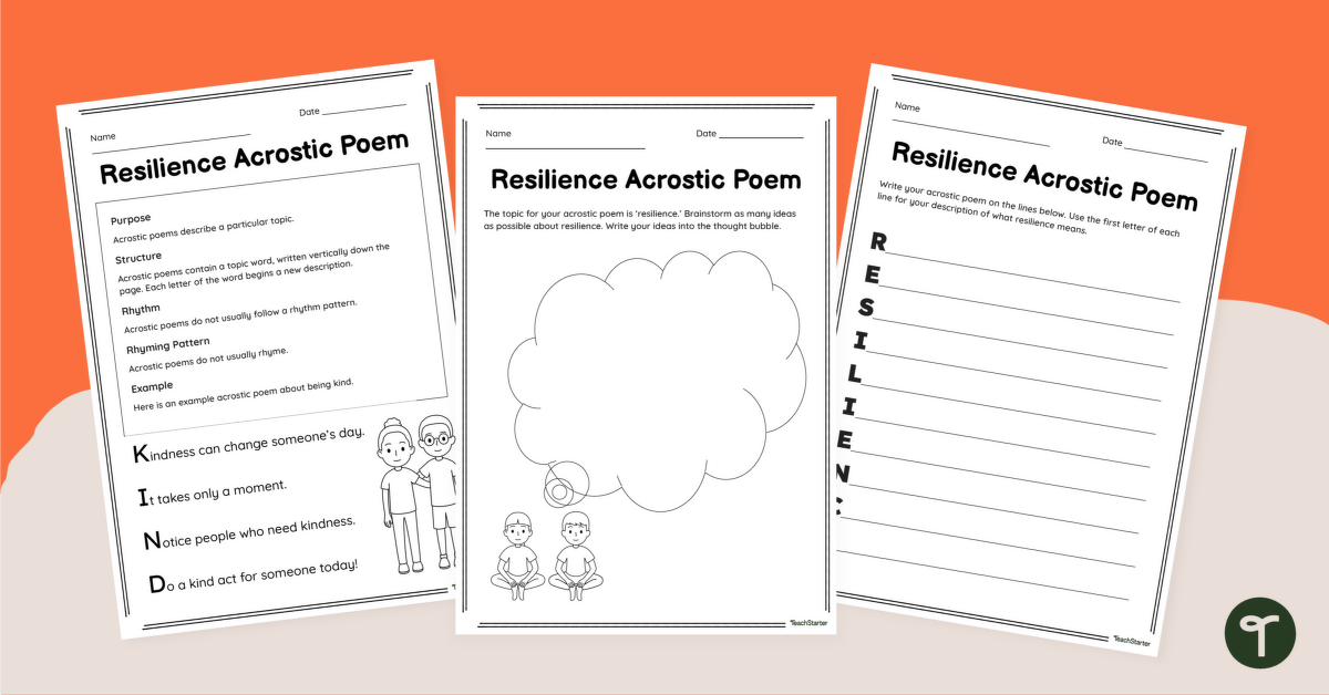 Resilience Acrostic Poem Worksheet teaching resource