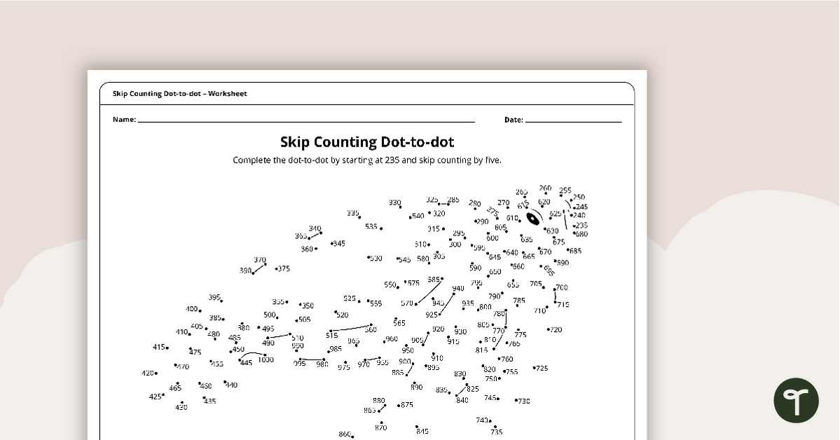 Complex Dot-to-dot – Skip Counting by Fives (Turtle) – Worksheet teaching resource