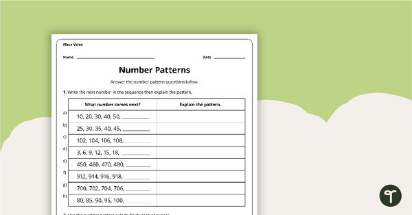 Go to Number Patterns - Worksheet teaching resource