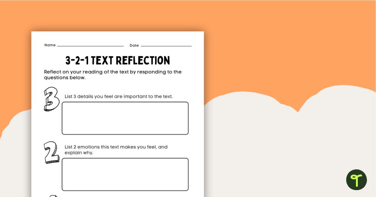 3-2-1 Text Reflection Template teaching resource