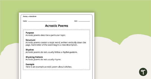 Writing an Acrostic Poem Worksheet teaching resource