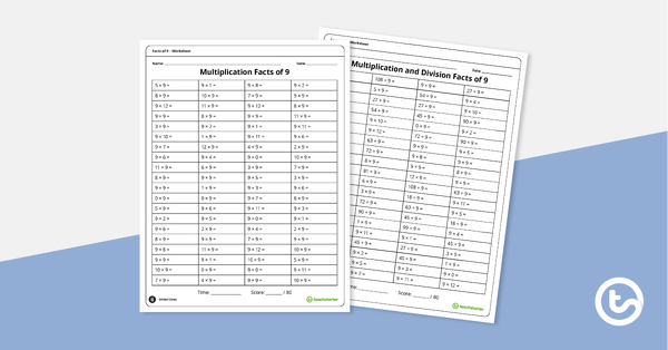 Go to Multiplication and Division Worksheets – Facts of 9 teaching resource