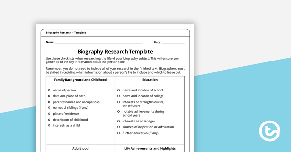 Image of Biography Research Template