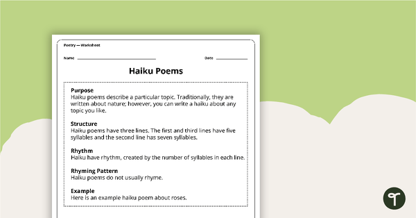 Writing a Haiku Poem Worksheet teaching resource