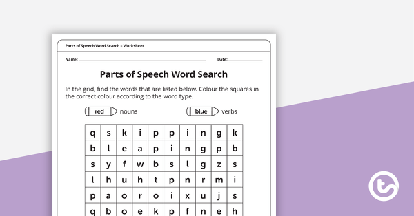 Image of Parts of Speech Word Search (Nouns and Verbs) – Worksheet