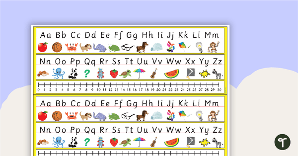 Desk Plate Alphabet and Number Line with Pictures - 0-30 teaching resource