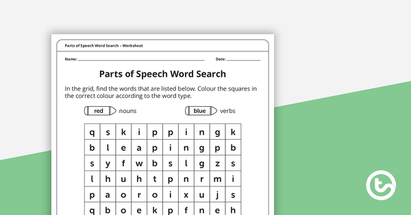 Image of Parts of Speech Word Search (Nouns and Verbs) – Worksheet