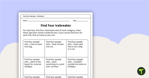 Go to Find Four Icebreaker Activity teaching resource