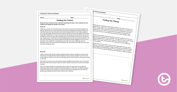 预览我age for Finding the Theme Worksheet - teaching resource