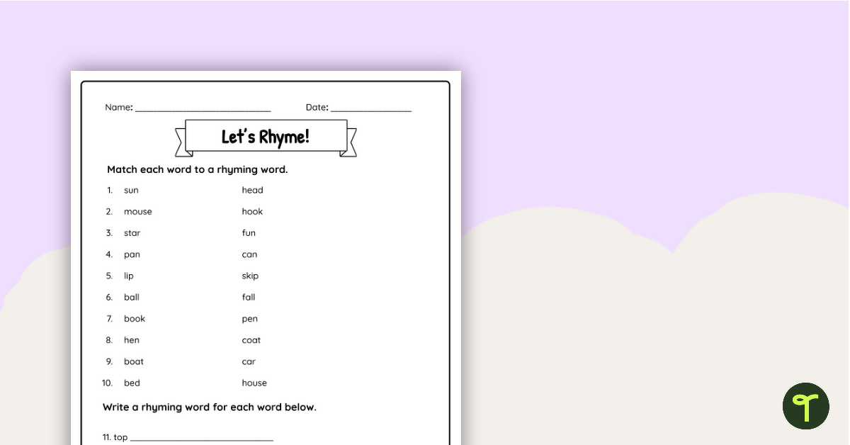 Let's Rhyme! Worksheet teaching-resource